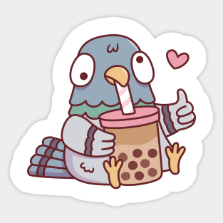 Cute Pigeon Loves Boba Tea Sticker